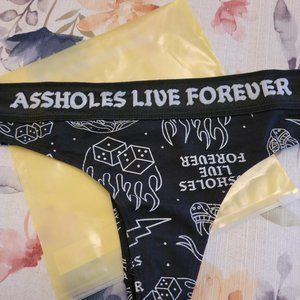 Assholes Live Forever thong sz Large black snake ALF Linda Finegold NWOT
